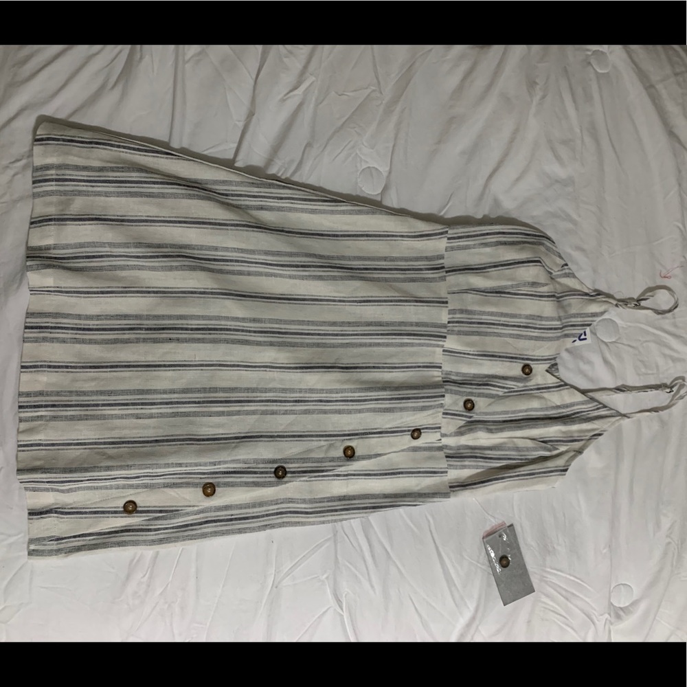 Blue and white striped button dress